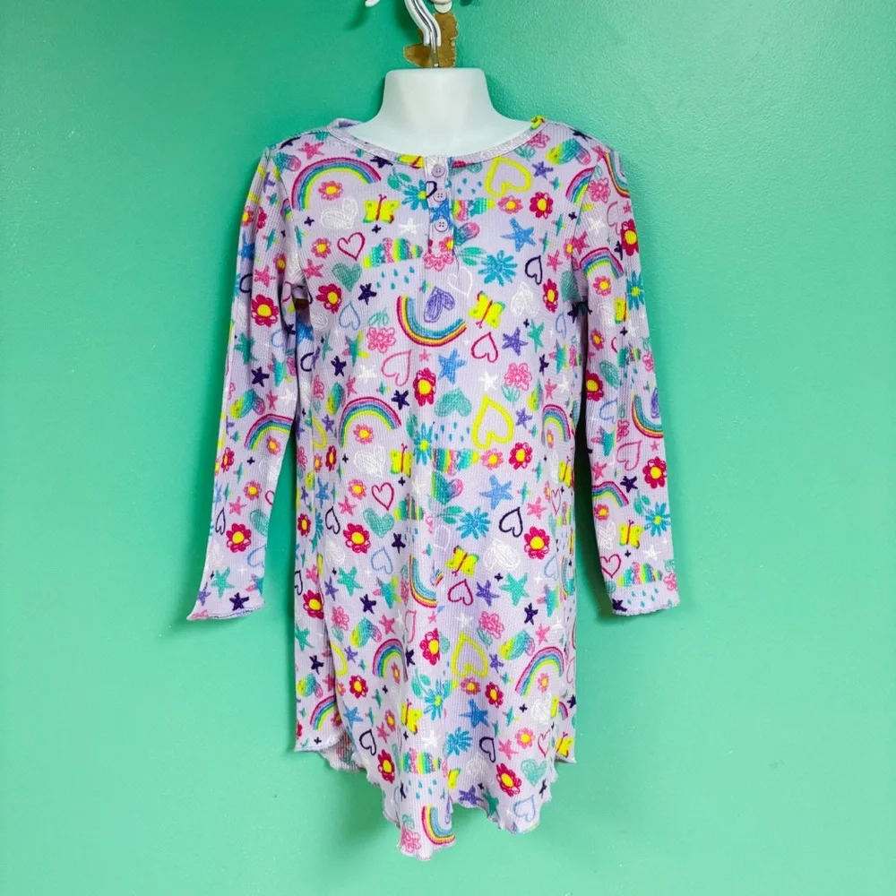 Children’s Place PJ Place Purple Doodle Graphic Long Sleeve Henley Nightgown 5/6
